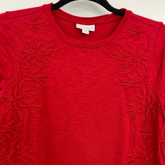 J. Jill Top Pullover Long Sleeve Beaded Embroidered Red Womens Size XS - Picture 3 of 6